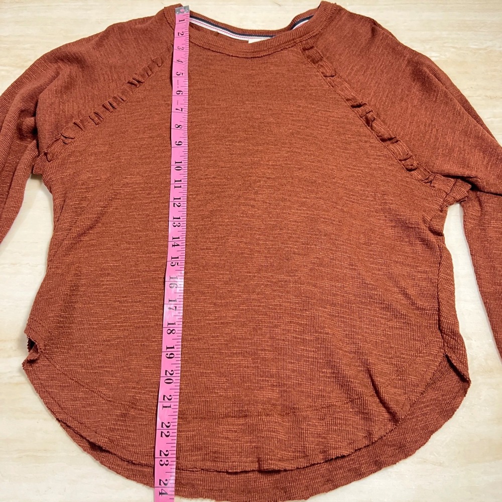 Pilcro Anthropologie Rust Brown Ruffle Raglan Long Sleeve Top OB1278691 XXS - Picture 6 of 10